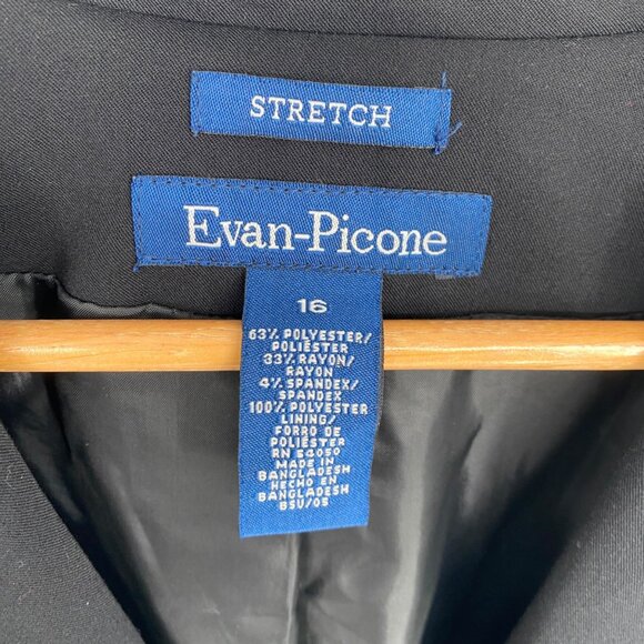 Evan-Picone Womens 16 Black Blazer Stretch Pockets Lined One Button Professional - Picture 3 of 16